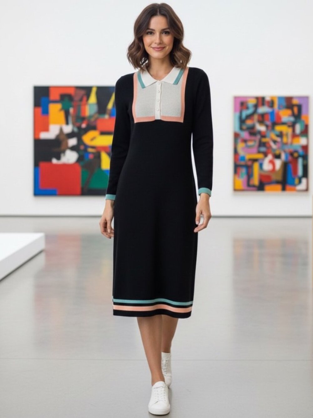 Miss Patina Cottagecore Colorblock Bib Sweater Dress One Size